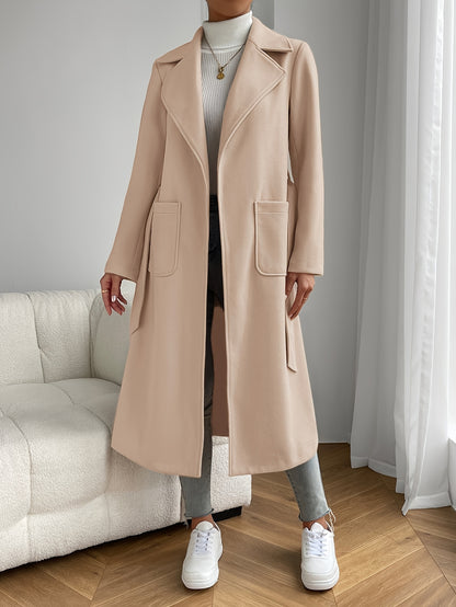 Solid Color Trench Coat Elegant Solid Color Long Sleeve Patched Pocket Trench Coat - Women's