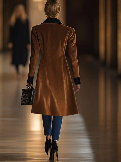 Women's Elegant Long Coat - Formal & Everyday Chic Outerwear, Machine Washable Tuxedo-like Jacket for Office, Parties, Casual Outfits