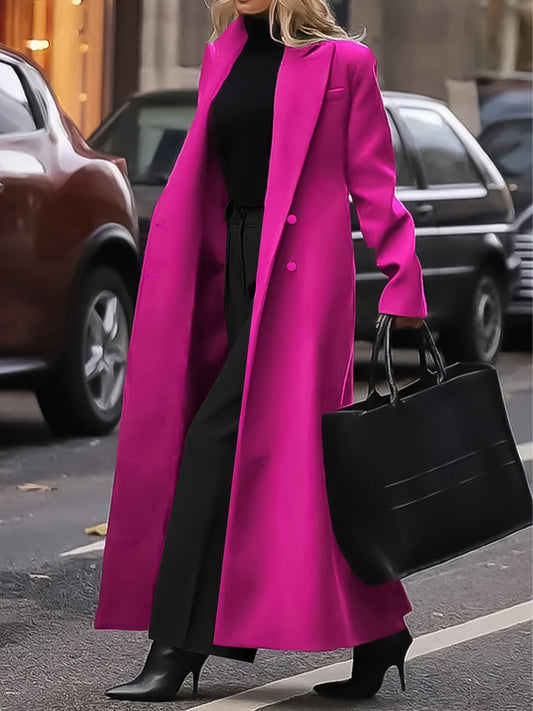 Women'S Elegant Solid Color Mid-Length Trench Coat - Lightweight, Button-Up, Long Sleeve Outerwear for Spring & Fall,