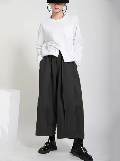 Women'S Stylish Black Wide-Leg Casual Pants - High-Waisted, Button- Front, Polyester Blend, Machine Washable, Perfect for Spring\u002FSummer\u002FFall,