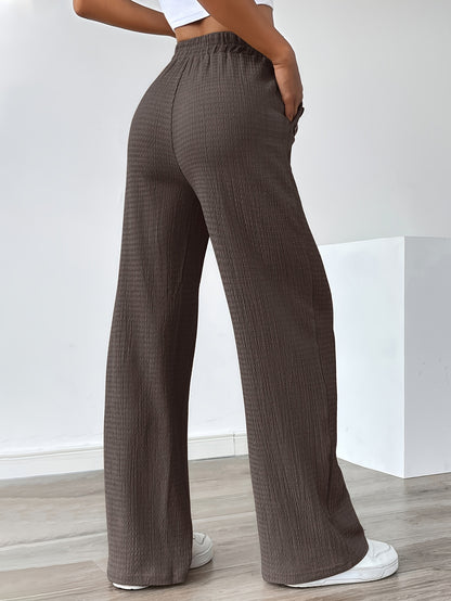 Women'S Casual Solid Color Pants with Faux Button Detail - Elastic Waistband, Drawstring, and Side Pockets, Lightweight Summer Trousers for Casual Attire