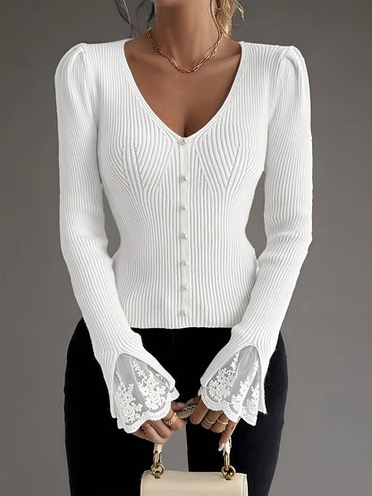 Elegant Pullover Soft & Comfortable Elegant Pink V-Neck Pullover for Women | Long Sleeve, Button-Up Front, Ribbed Texture,