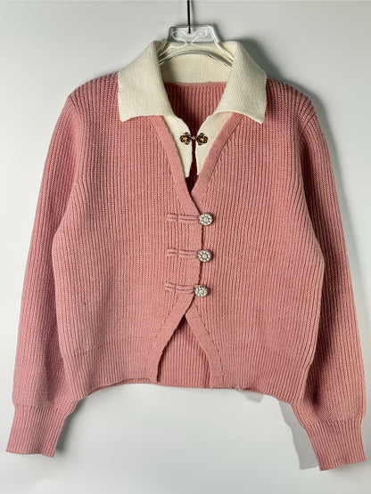 Women'S Elegant Beige Cardigan with Ribbed Detail - Light Luxury, Warm & Stylish Open Sweater for Fall and Winter,