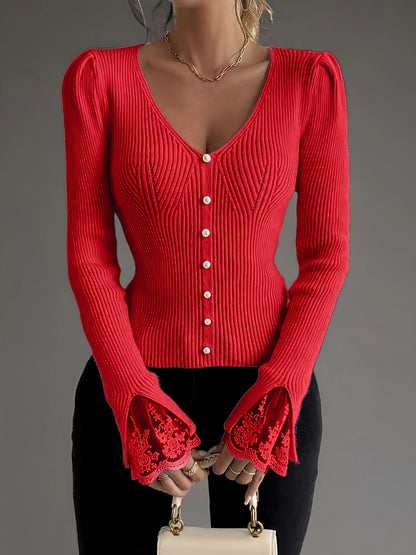 Elegant Pullover Soft & Comfortable Elegant Pink V-Neck Pullover for Women | Long Sleeve, Button-Up Front, Ribbed Texture,