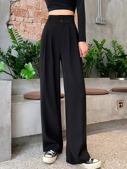 High-Waisted Wide-Leg Pants Women's High-Waisted Wide-Leg Pants - Black Cool & Breathable Fabric, Relaxed Fit All-Season Trousers for Casual & Formal Wear,