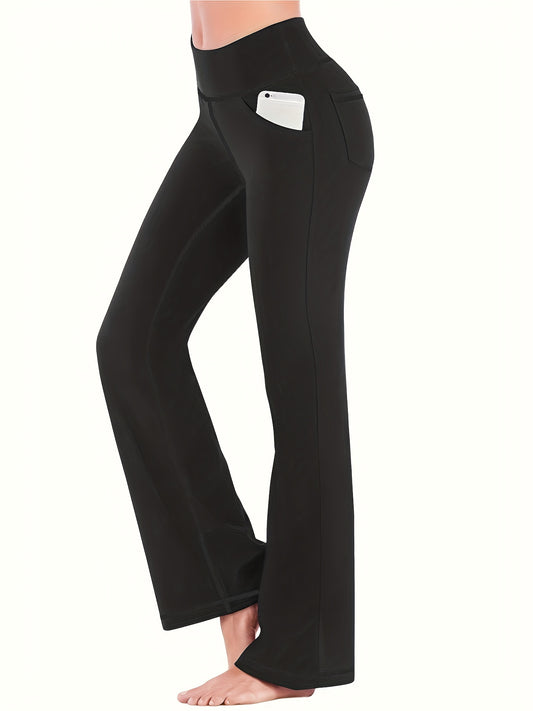 Women's High-Waisted Yoga Pants - Compression Flared Leggings with Pockets, Quick-Dry Stretch Fabric for Yoga,