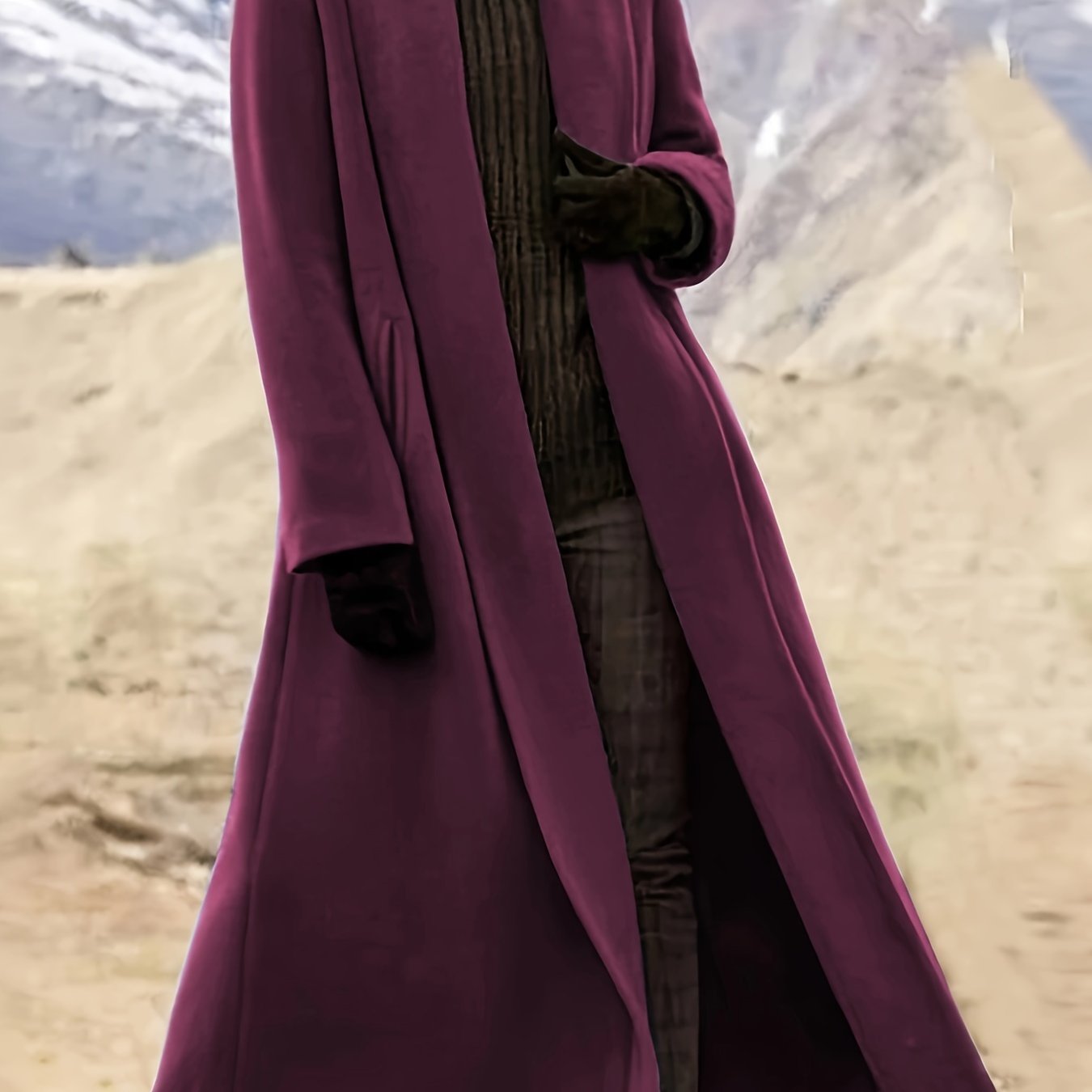 Women'S Plus Size Long Trench Coat - Casual Lapel Collar, Solid Color, Non-Stretch Fabric, Ideal for Spring\u002FFall,