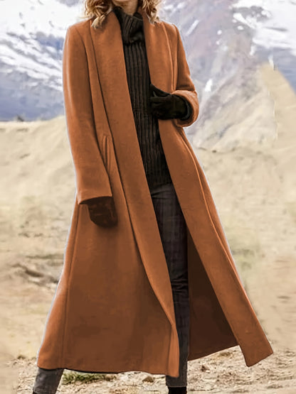 Women'S Plus Size Long Trench Coat - Casual Lapel Collar, Solid Color, Non-Stretch Fabric, Ideal for Spring\u002FFall,