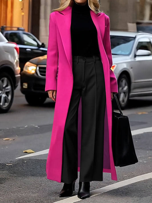Women'S Elegant Solid Color Mid-Length Trench Coat - Lightweight, Button-Up, Long Sleeve Outerwear for Spring & Fall,