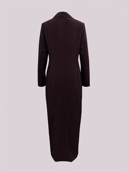 Women'S Elegant Double-Breasted Long Sleeve Trench Coat - Solid Color, Button Details, High-Waisted Design, Perfect for Formal Events,