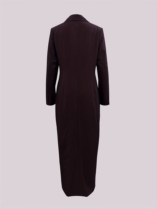 Women'S Elegant Double-Breasted Long Sleeve Trench Coat - Solid Color, Button Details, High-Waisted Design, Perfect for Formal Events,