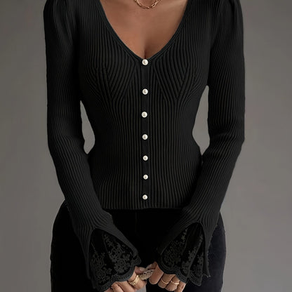 Elegant Pullover Soft & Comfortable Elegant Pink V-Neck Pullover for Women | Long Sleeve, Button-Up Front, Ribbed Texture,