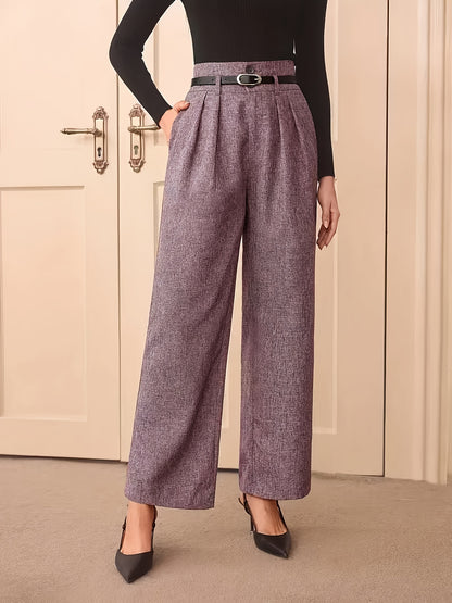 Women's High-Waisted Gray Straight-Leg Pants with Adjustable Belt - Middle Eastern-Inspired Retro Office Casual Trousers