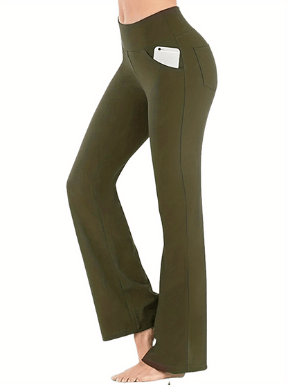 Women's High-Waisted Yoga Pants - Compression Flared Leggings with Pockets, Quick-Dry Stretch Fabric for Yoga,