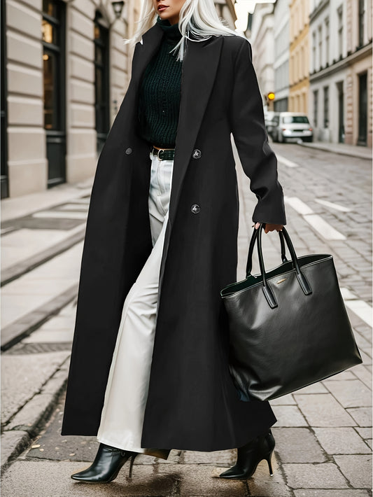 Women's Elegant Green Coat - Long Formal & Professional Outerwear, Machine Washable Winter Trench with Structured H-Silhouette for Office, Parties,