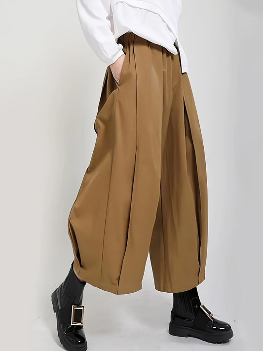 Women'S Stylish Black Wide-Leg Casual Pants - High-Waisted, Button- Front, Polyester Blend, Machine Washable, Perfect for Spring\u002FSummer\u002FFall,