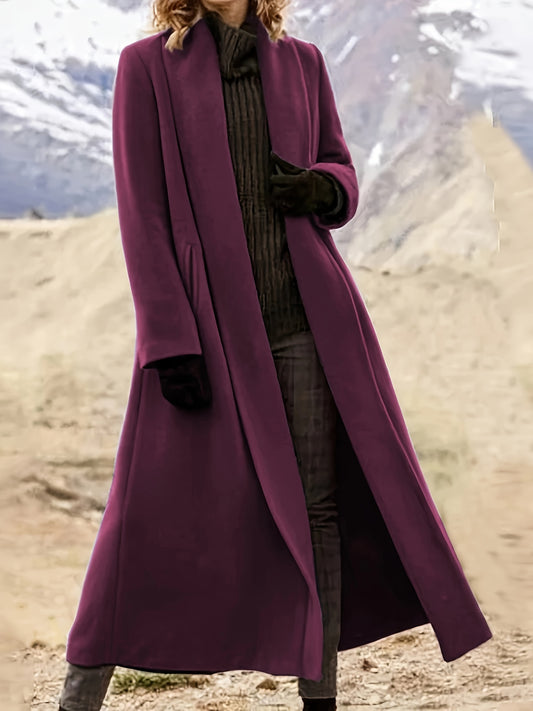 Women'S Plus Size Long Trench Coat - Casual Lapel Collar, Solid Color, Non-Stretch Fabric, Ideal for Spring\u002FFall,