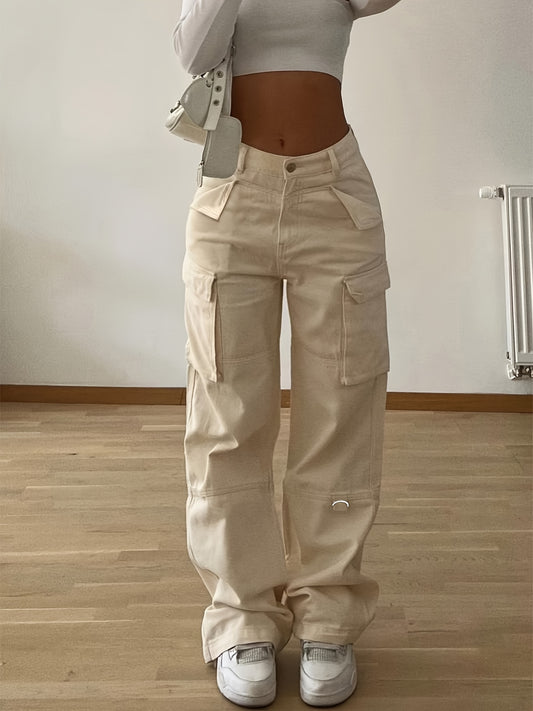 Women's Non-Stretch Cargo Pants with Multiple Utility Pockets - Structured Fit Work Pants for Everyday & Professional Outfits, Pink,