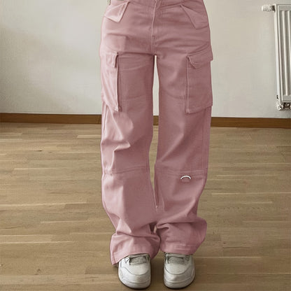 Women's Non-Stretch Cargo Pants with Multiple Utility Pockets - Structured Fit Work Pants for Everyday & Professional Outfits, Pink,