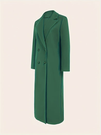 Women's Elegant Green Coat - Long Formal & Professional Outerwear, Machine Washable Winter Trench with Structured H-Silhouette for Office, Parties,