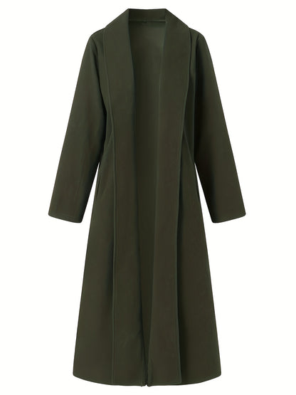 Women'S Plus Size Long Trench Coat - Casual Lapel Collar, Solid Color, Non-Stretch Fabric, Ideal for Spring\u002FFall,