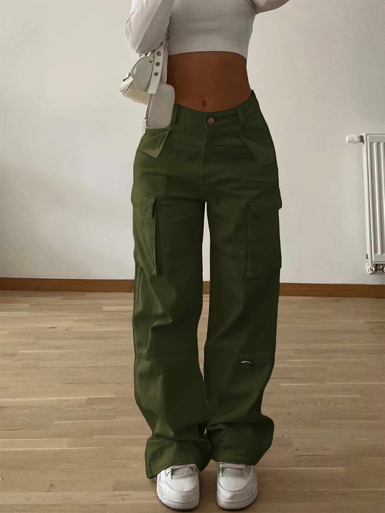 Women's Non-Stretch Cargo Pants with Multiple Utility Pockets - Structured Fit Work Pants for Everyday & Professional Outfits, Pink,
