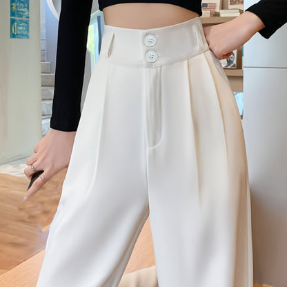High-Waisted Wide-Leg Pants Women's High-Waisted Wide-Leg Pants - Black Cool & Breathable Fabric, Relaxed Fit All-Season Trousers for Casual & Formal Wear,