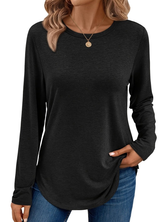 Women's Long Sleeve Round Neck Shirt Cute Casual Basic T