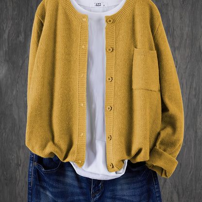 Women's Casual Button-Up Cardigan - Soft Stretchy Long Sleeve with Pockets, Solid Brown for Spring\u002FFall, Lightweight and Comfortable Casual Attire,