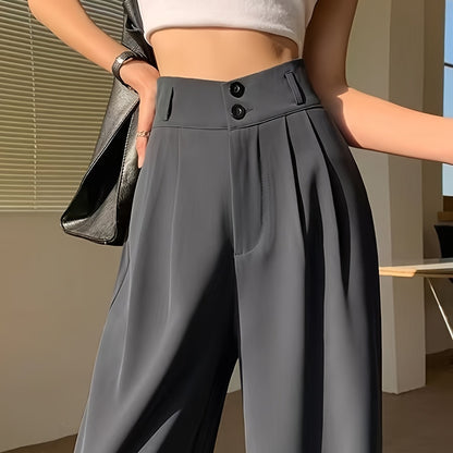 High-Waisted Wide-Leg Pants Women's High-Waisted Wide-Leg Pants - Black Cool & Breathable Fabric, Relaxed Fit All-Season Trousers for Casual & Formal Wear,