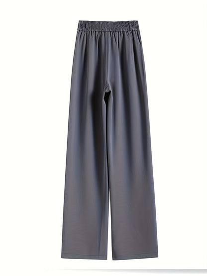 High-Waisted Wide-Leg Pants Women's High-Waisted Wide-Leg Pants - Black Cool & Breathable Fabric, Relaxed Fit All-Season Trousers for Casual & Formal Wear,