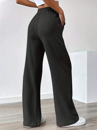 Women'S Casual Solid Color Pants with Faux Button Detail - Elastic Waistband, Drawstring, and Side Pockets, Lightweight Summer Trousers for Casual Attire