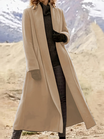 Women'S Plus Size Long Trench Coat - Casual Lapel Collar, Solid Color, Non-Stretch Fabric, Ideal for Spring\u002FFall,