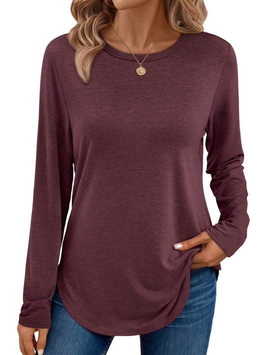 Women's Long Sleeve Round Neck Shirt Cute Casual Basic T