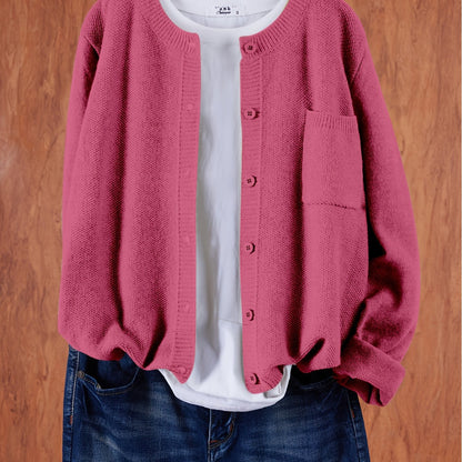 Women's Casual Button-Up Cardigan - Soft Stretchy Long Sleeve with Pockets, Solid Brown for Spring\u002FFall, Lightweight and Comfortable Casual Attire,