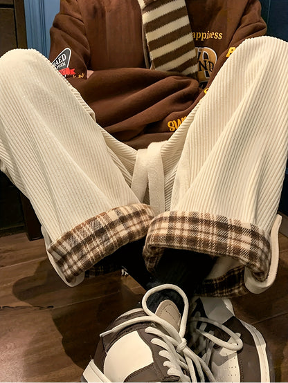 Women's Spring and Autumn Plaid Flared Pants Korean Style Loose Straight Leg