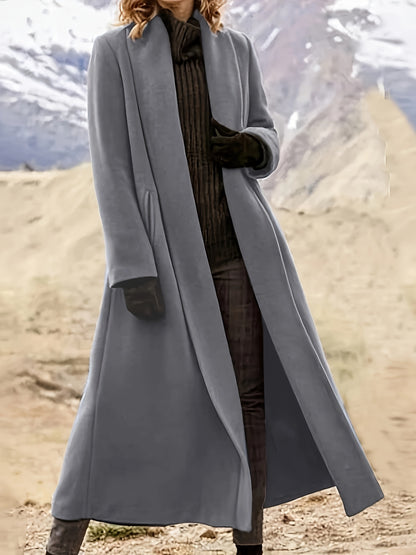 Women'S Plus Size Long Trench Coat - Casual Lapel Collar, Solid Color, Non-Stretch Fabric, Ideal for Spring\u002FFall,