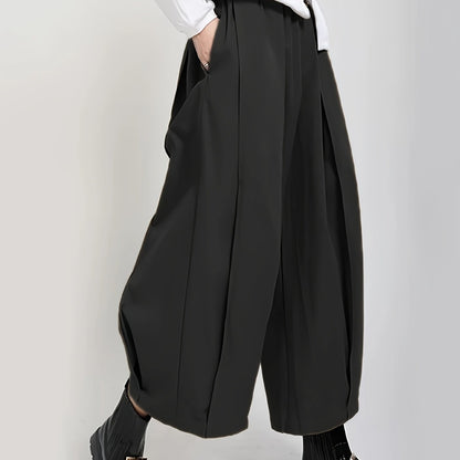 Women'S Stylish Black Wide-Leg Casual Pants - High-Waisted, Button- Front, Polyester Blend, Machine Washable, Perfect for Spring\u002FSummer\u002FFall,