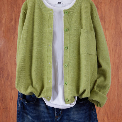 Women's Casual Button-Up Cardigan - Soft Stretchy Long Sleeve with Pockets, Solid Brown for Spring\u002FFall, Lightweight and Comfortable Casual Attire,