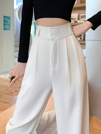 High-Waisted Wide-Leg Pants Women's High-Waisted Wide-Leg Pants - Black Cool & Breathable Fabric, Relaxed Fit All-Season Trousers for Casual & Formal Wear,