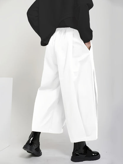 Women'S Stylish Black Wide-Leg Casual Pants - High-Waisted, Button- Front, Polyester Blend, Machine Washable, Perfect for Spring\u002FSummer\u002FFall,
