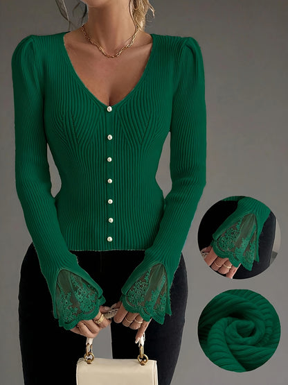 Elegant Pullover Soft & Comfortable Elegant Pink V-Neck Pullover for Women | Long Sleeve, Button-Up Front, Ribbed Texture,