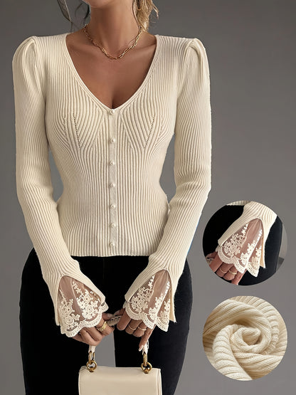 Elegant Pullover Soft & Comfortable Elegant Pink V-Neck Pullover for Women | Long Sleeve, Button-Up Front, Ribbed Texture,