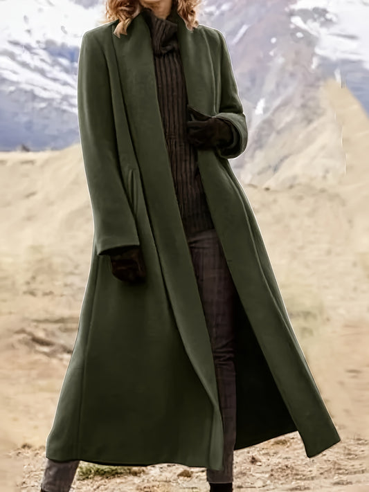 Women'S Plus Size Long Trench Coat - Casual Lapel Collar, Solid Color, Non-Stretch Fabric, Ideal for Spring\u002FFall,
