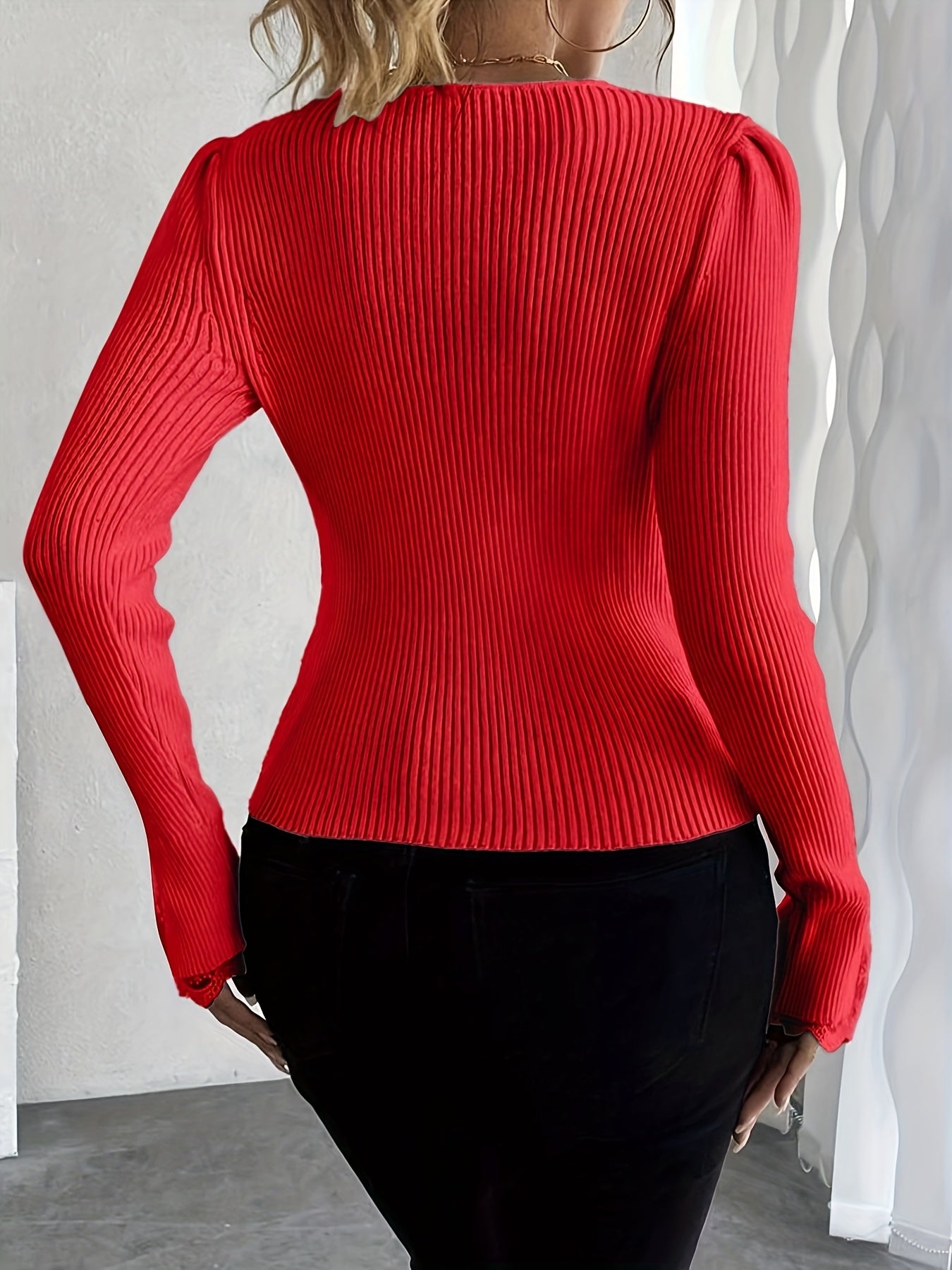 Elegant Pullover Soft & Comfortable Elegant Pink V-Neck Pullover for Women | Long Sleeve, Button-Up Front, Ribbed Texture,